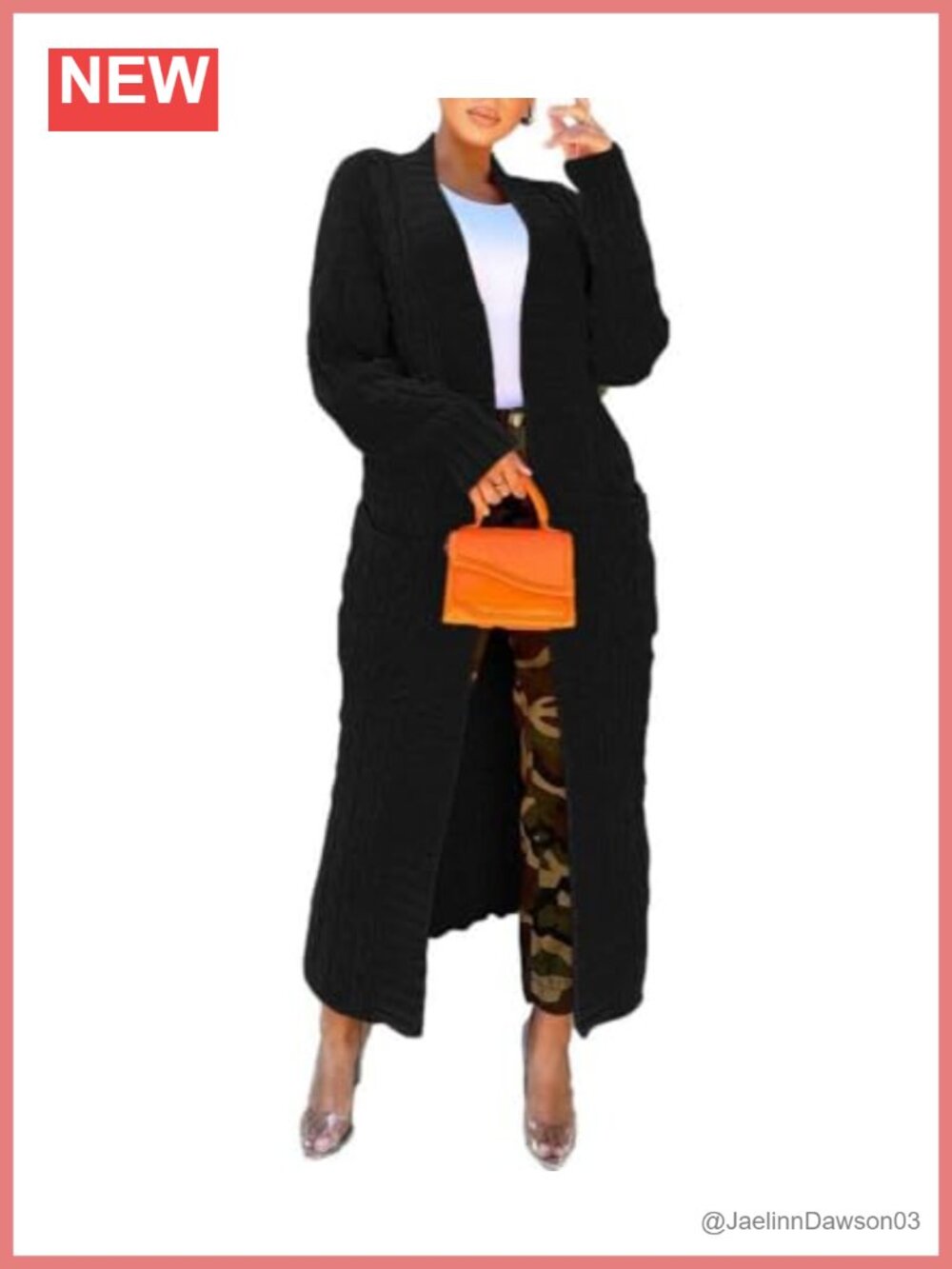 Open Front Cable Knit Long Cardigan Sweater with Pockets